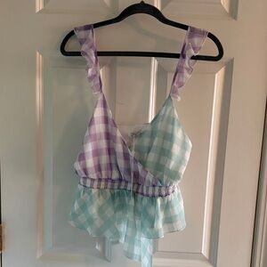Gingham Ruffle Peplum Top